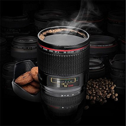 Camera Lens Stainless Steel Cup  -  BLACK
