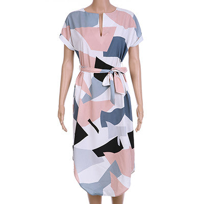 Women Midi Pencil Dress Summer Geometric Multi-color Mid-Calf