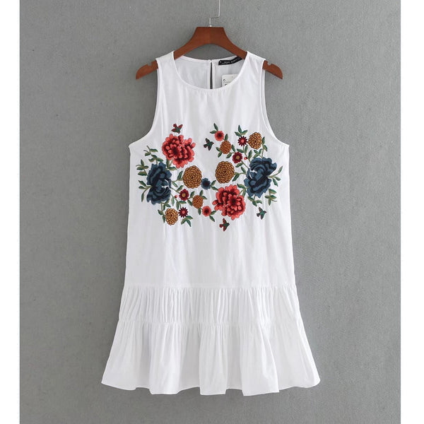 flower embroidery pleated decoration mini dress elegant