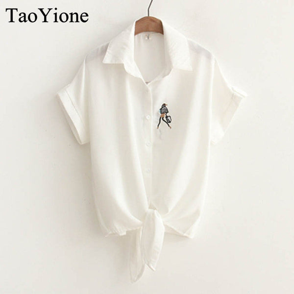 Short Sleeve Embroidered White Top Blouses