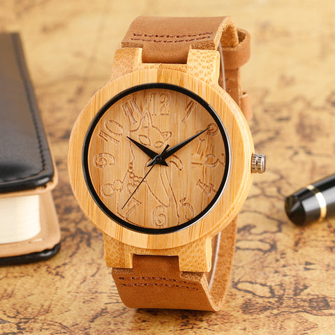 Elegant Design Handmade Wood Watches with Genuine Leather