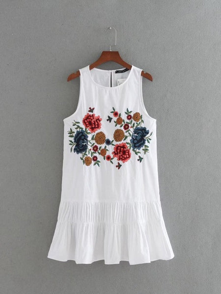 flower embroidery pleated decoration mini dress elegant