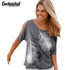 Summer Cotton T Shirt Women Fashion T Shirt Feather Printed