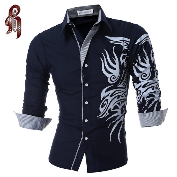 New Men'S Long-Sleeved Dress Shirt Dragons Men'S Casual Slim